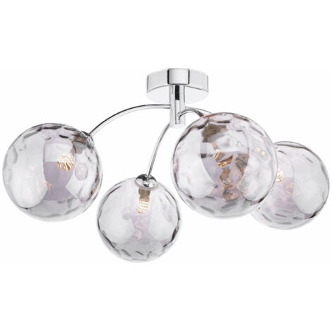 Dar Izzy Plafonnier semi-affleurant à 4 ampoules, chrome poli, verre fumé à fossettes de 150 mm (1/4)