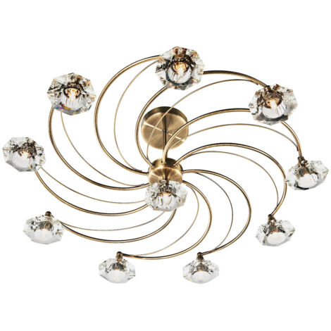 DAR LUTHER - Plafonnier semi-affleurant en cristal de laiton antique, 10x G9 (1/4)