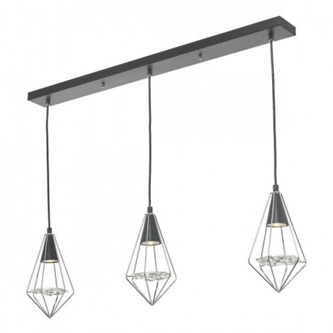 DAR GIANNI - Suspension de barre droite noire, chrome poli et verre, 3x GU10 (1/5)