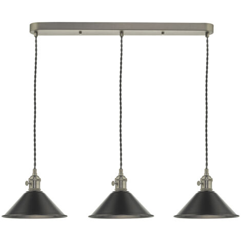 DAR HADANO - Suspension à barre droite en chrome antique avec abat-jours en petwer antiques, 3x E14 (1/2)