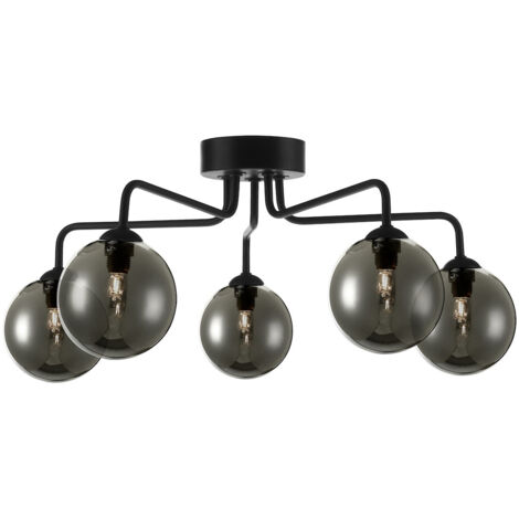 DAR FEYA - Plafonnier Semi Plafonnier Plafonnier Verre Fumé Noir Mat, 5x G9 (1/5)