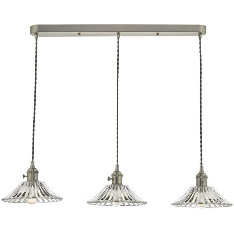 DAR HADANO - Suspension à barre droite en chrome antique avec abat-jour en verre évasé, 3x E14 (1/2)