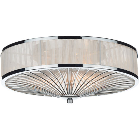 DAR OSLO - Plafonnier Crystal Flush Chrome Poli, Blanc, 3x E27 (1/5)