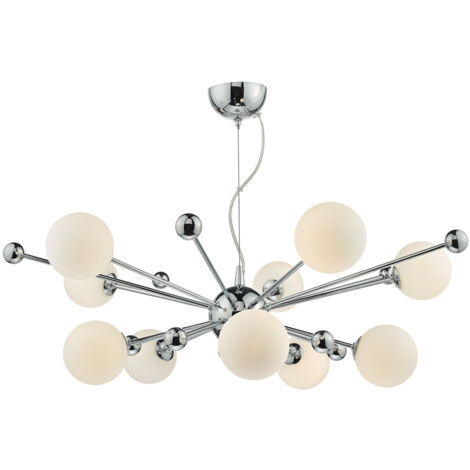 DAR URSA - Lampe à Suspension Chrome Poli & Verre Opale, 10x G9 (1/5)