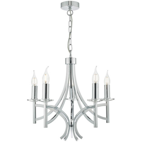 DAR LYON - Lampe à Suspension Chrome Poli & Cristal, 5x E14 (1/5)