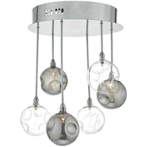 DAR QUINN - Plafonnier semi-affleurant Cluster Chrome poli avec verre fumé et transparent, 6x G4 (1/5)