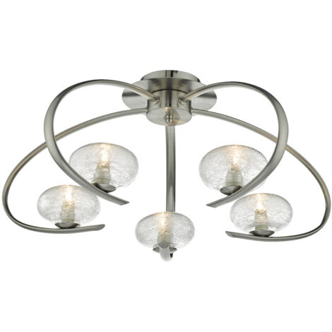 DAR LEIGHTON - Plafonnier semi-affleurant Chrome satiné et verre de canne à sucre, 5x G9 (1/5)