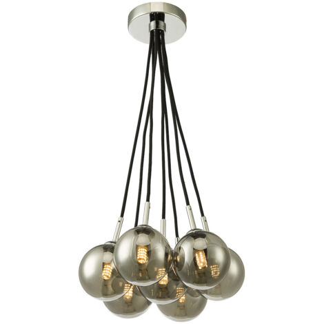 Elpis Suspension à 7 ampoules en forme de globes en verre fumé, chrome poli (1/5)
