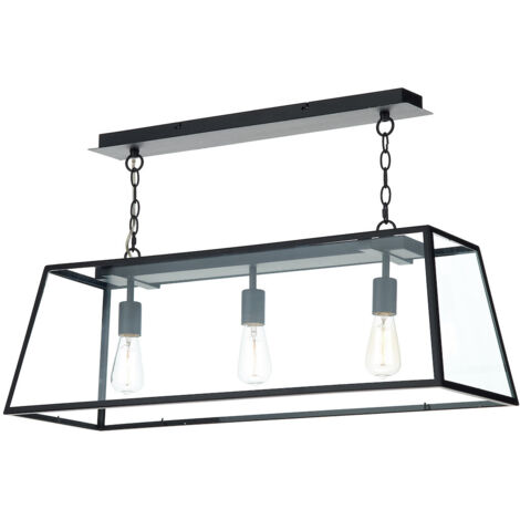 DAR ACADEMY - Luminaire suspendu droit noir, 3x E27 (1/5)