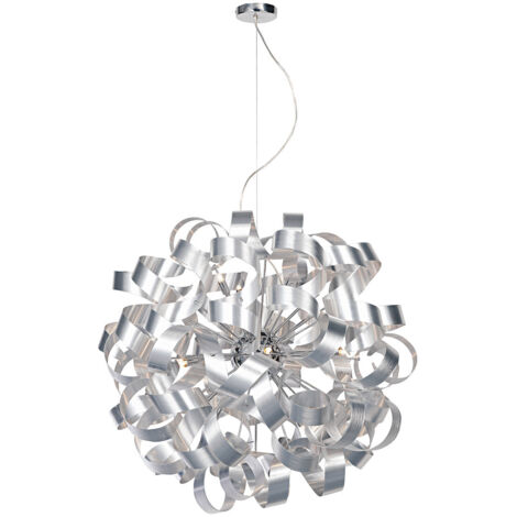 Suspension à ruban sphérique 12x G9 – Finition chrome poli – Hauteur 80-250 cm – Diamètre 80 cm – Dimmable avec ampoules à intensité variable – Dar Lighting (1/5)