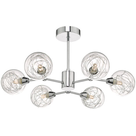 DAR TYKA - Plafonnier semi-affleurant chrome poli et verre, 6x G9 (1/5)