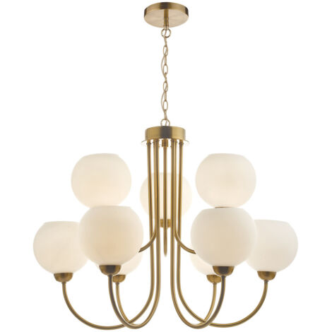 DAR INDRA - Suspension en laiton naturel avec verre opale, 9x E14 (1/5)