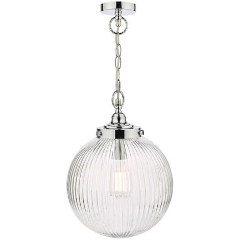 Dar Tamara Plafonnier Suspension Salle de Bain Chrome Poli Verre Nervuré IP44 (1/5)