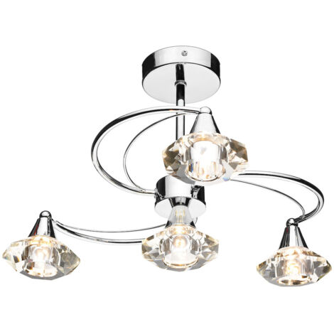 DAR LUTHER - Plafonnier semi-affleurant en cristal de chrome poli, 4x G9 (1/5)