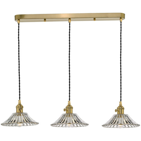 DAR HADANO - Suspension en laiton à barre droite avec abat-jour en verre évasé, 3x E14 (1/2)