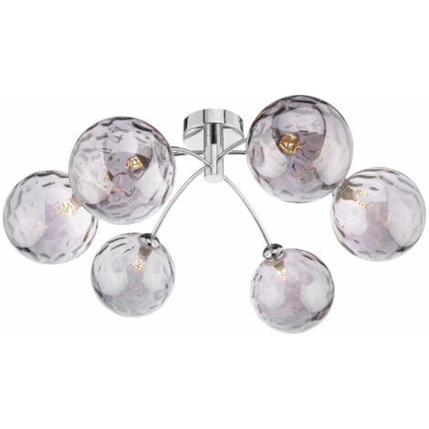 Dar Izzy Plafonnier semi-affleurant à 6 lampes, chrome poli, verre fumé à fossettes de 150 mm (1/2)