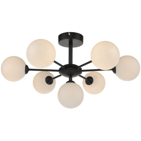 DAR COHEN - Plafonnier Semi Plafonnier Verre Opale Noir Mat, 7x G9 (1/5)