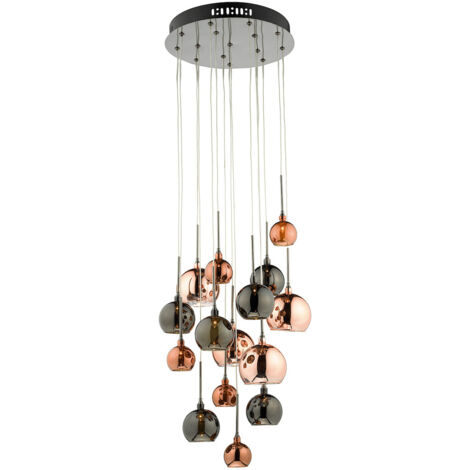 DAR AURELIA - Suspension Cluster avec abat-jour en verre cuivre et bronze, 15x G4
