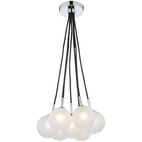 Elpis Suspension à 7 ampoules en chrome poli avec globes en verre opale (1/5)