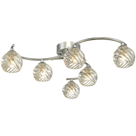DAR NAKITA - Plafonnier semi-affleurant chrome poli avec verre ouvert tordu, 6x G9 (1/5)