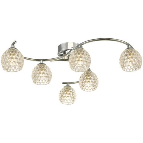 DAR NAKITA - Plafonnier semi-affleurant chrome poli avec verre alvéolé, 6x G9 (1/5)