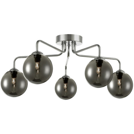 DAR FEYA - Plafonnier Semi Plafonnier Plafonnier Verre Fumé Chrome Poli, 5x G9 (1/5)