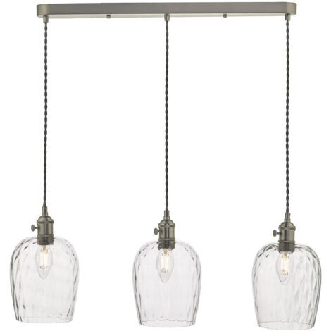 DAR HADANO - Suspension à barre droite en chrome antique avec abat-jour en verre alvéolé, 3x E14 (1/2)