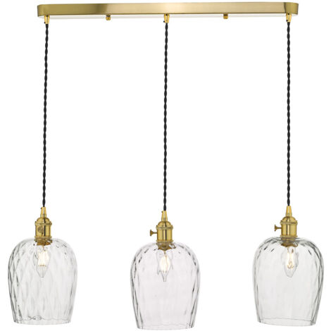 DAR HADANO - Suspension en laiton à barre droite avec abat-jour en verre alvéolé, 3x E14 (1/2)