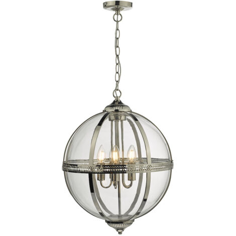 DAR VANESSA - Lampe à Suspension Nickel Poli Et Clair, 5x E14 (1/4)