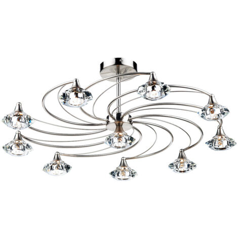 DAR LUTHER - Plafonnier semi-affleurant cristal de chrome satiné, 10x G9 (1/4)