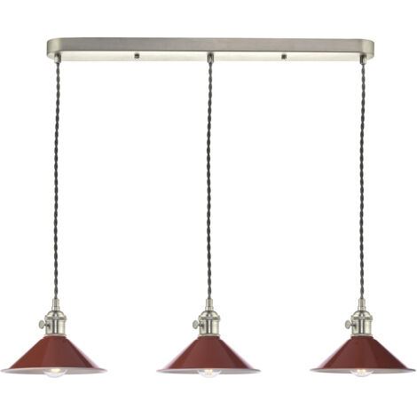 Hadano Suspendu à 3 lumières avec suspension à barre chromée antique avec abat-jour en forme de dôme d'ombre (1/3)