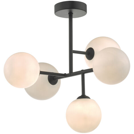 DAR EUAN - Plafonnier semi-affleurant noir et verre opale, 5x G9 (1/4)