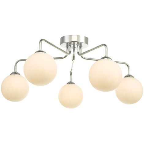DAR FEYA - Plafonnier Semi Plafonnier Plafonnier Verre Opale Chrome Poli, 5x G9 (1/5)