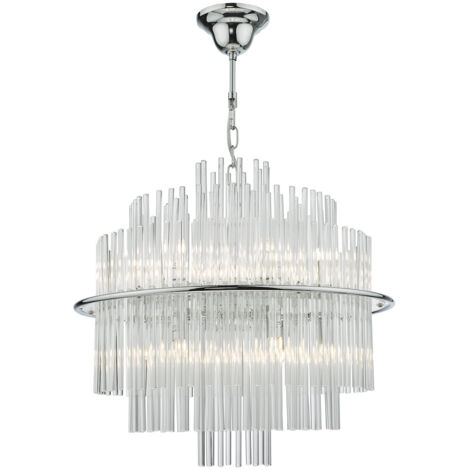 Lukas Luminaire suspendu Designer à 13 ampoules en chrome poli avec tiges de verre (1/5)