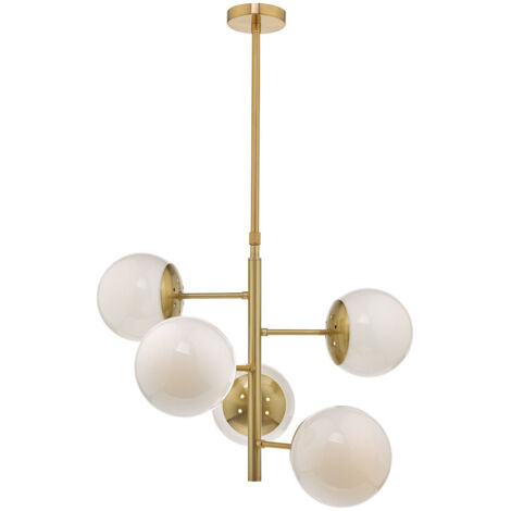 DAR BOMBAZINE - Suspension en laiton naturel et verre opale, 5x E14 (1/5)