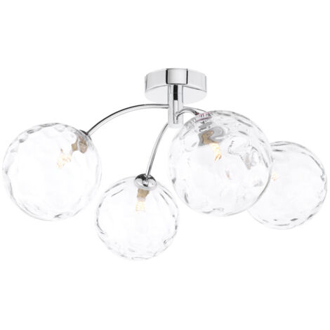 Dar Izzy Plafonnier semi-affleurant à 4 ampoules, chrome poli, verre transparent à fossettes de 150 mm (1/4)