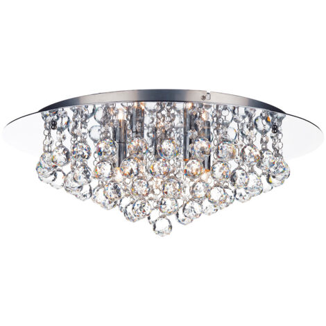DAR PLUTO - Plafonnier affleurant Compte-gouttes en verre cristal chromé poli, 5x G9 (1/4)