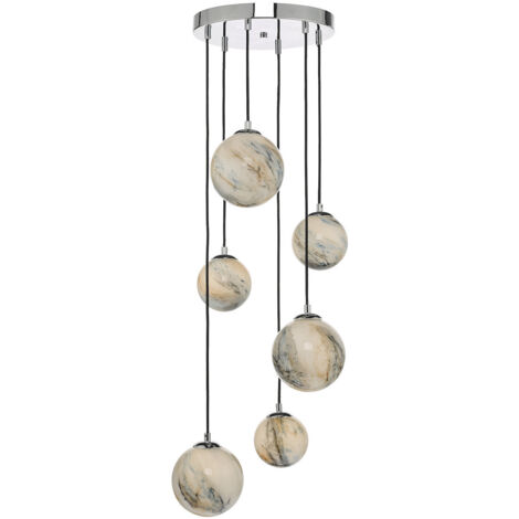 DAR MIKARA - Cluster Suspension Verre Effet Marbre & Chrome Poli, 6x G9 (1/5)