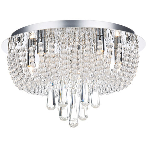 DAR SAIGON - Plafonnier Crystal Flush Chrome Poli, Clair, 5x G9 (1/5)