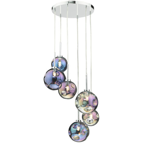 Mira Suspension en grappe à 6 ampoules, chrome poli, verre irisé (1/5)