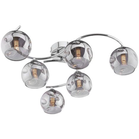 Dar Nakita Plafonnier semi-affleurant à 6 ampoules, chrome poli, verre fumé à fossettes (1/2)
