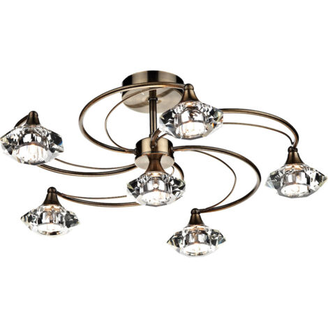 DAR LUTHER - Plafonnier semi-affleurant en cristal de laiton antique, 6x G9 (1/5)