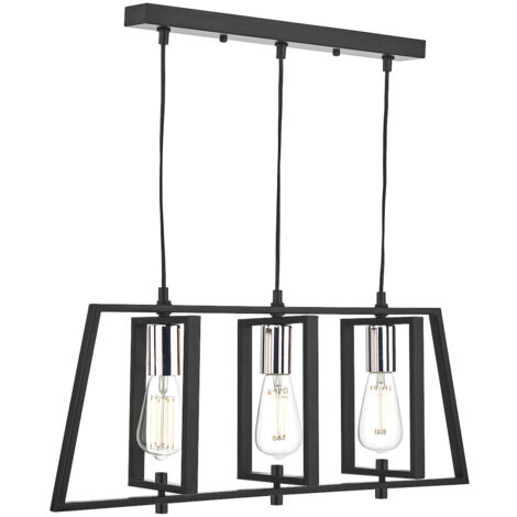 DAR DAX - Suspension droite à barre noire et chrome poli, 3x E27 (1/5)
