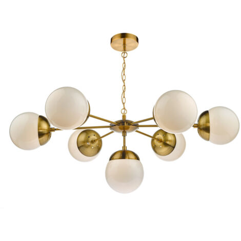 DAR BOMBAZINE - Lampe à Suspension Laiton Naturel & Verre Opale Blanc, 7x E14 (1/5)
