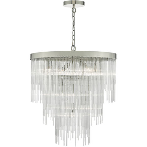 DAR ISLA - Lampe à suspension Chrome poli et tiges en verre transparent, 7x E14 (1/5)