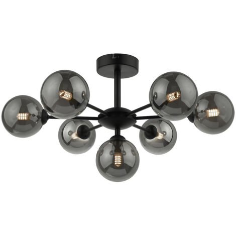 DAR COHEN - Plafonnier Semi Plafonnier Verre Fumé Noir Mat, 7x G9 (1/5)