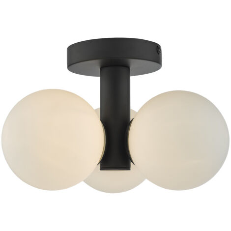 Blake Triple Globe 3 Lumière Semi Flush Matt Black Opal Glass (1/5)