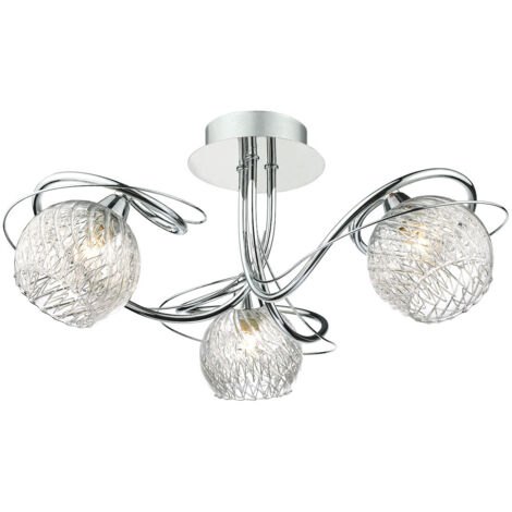 DAR REHAN - Cadre en chrome poli en verre décoratif de lumière semi-affleurante de plafonnier, 3x G9 (1/5)