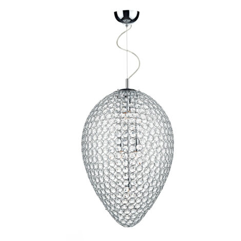 DAR FROST - Lampe à Suspension Chrome Poli et Cristal Clair Facette, 5x E14 (1/5)