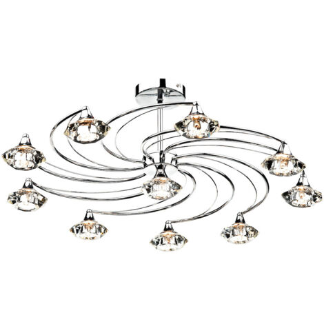 DAR LUTHER - Plafonnier semi-affleurant cristal de chrome poli, 10x G9 (1/5)